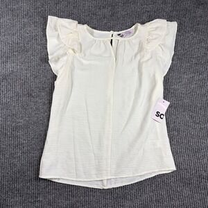 SO Shirt Womens S‎ Woven Cutout Flutter Sleeve Top Coconut White JG32W754RS